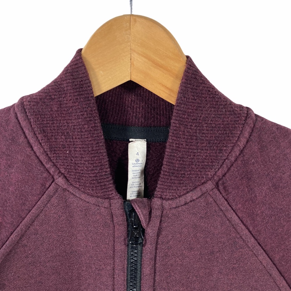 Lululemon Pleat To Street Bomber Jacket Burgundy 4 Coat Sweatshirt Full Zip - Picture 4 of 16